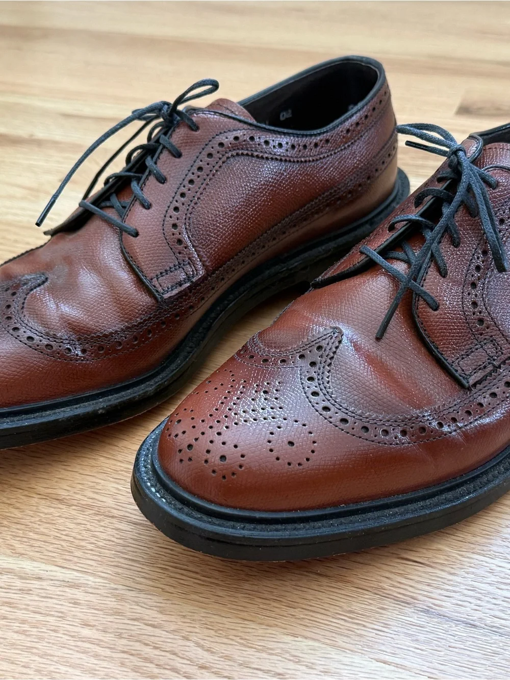 Men’s 10 3E STAFFORD Brown Leather Wingtip Derby Blucher Dress Shoes USA Made!